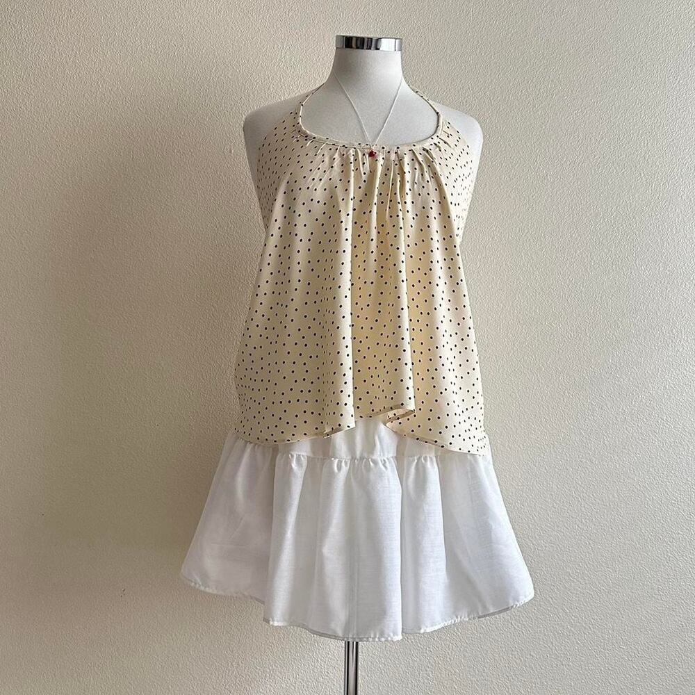 handmade ivory black polka dot halter tank top